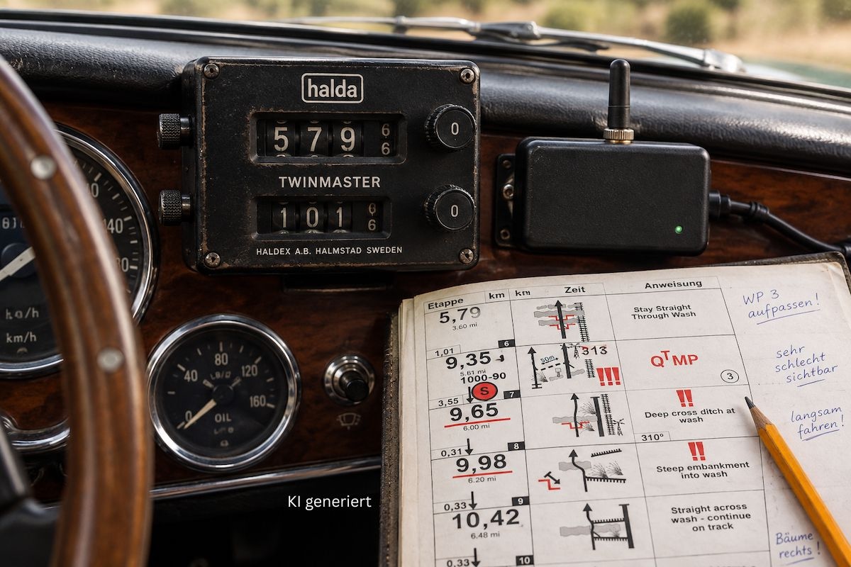 Halda und GPS Logger Schnittprüfung bei Oldtimer Rallyes